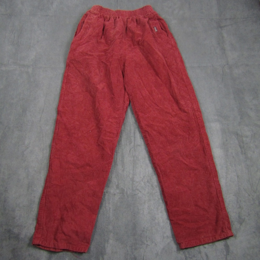 Yifeng Corduroy Pants Women Medium Red Elastic Waist Straight Leg Vintage 00502
